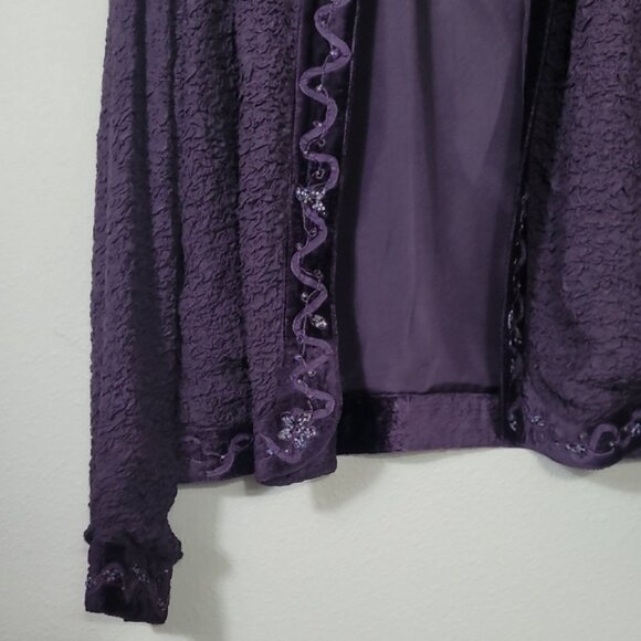 Vintage Chicos Beaded Embroidered Open Jacket Size L Purple Velvet Artsy Stateme - Picture 6 of 16